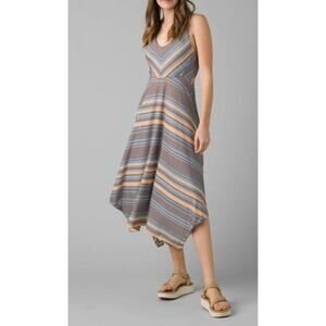 Womens Athletic Casual Prana Saxon Dress Green Solei Stripe Size XLarge Travel